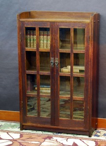Gustav Stickley 36 in two door bookcase, signed by brand and partial paper label.
